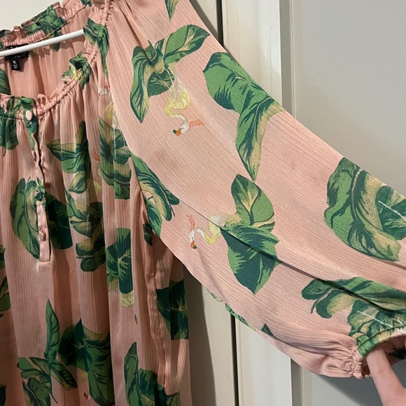 Tropical Pink & Green Leaf Print The Webster at Target Blouse XL airy and thin - Picture 3 of 6